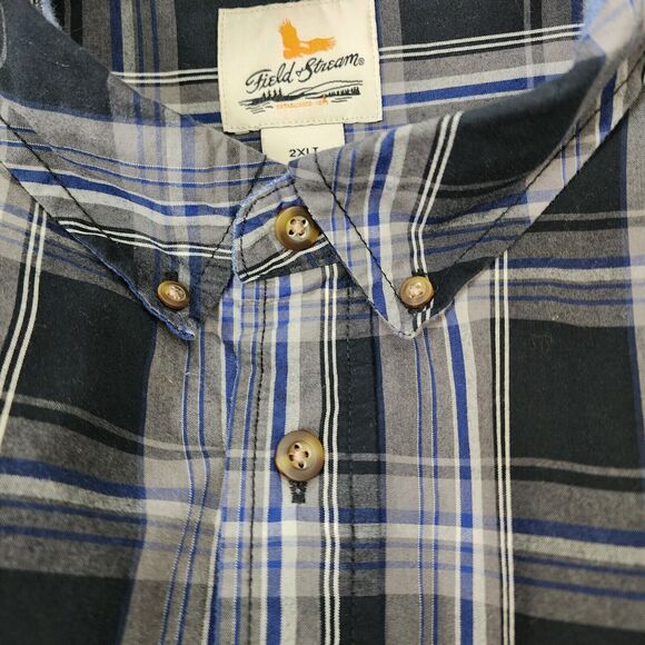 Field and Stream Mens Shirt Size 2XLT Plaid Button Long Sleeve Black Gray Pocket - Picture 8 of 11